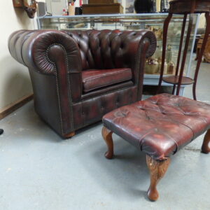 Oxblood Red Chesterfield Armchair & Footstool